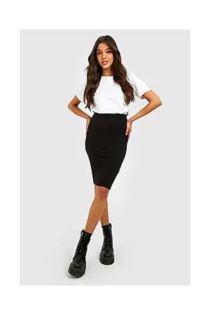 Boohoo Basic Solid Black High Waisted Midi Skirt