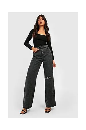 Boohoo Butt Shaper High Rise Split Hem Flared Jeans