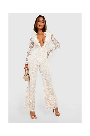 Boohoo Lace Plunge Wide Leg Jumpsuit