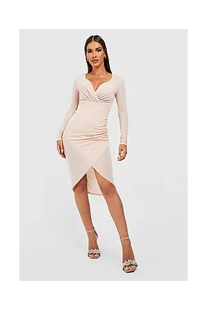 Boohoo Metallic Wrap Over Ruched Detail Dress