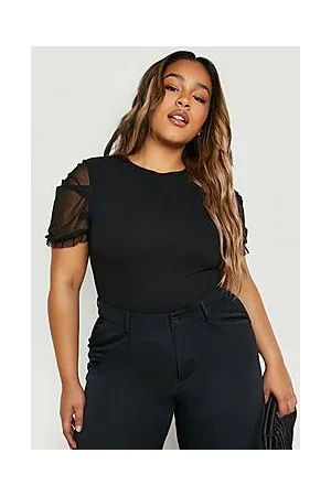 Boohoo Plus Mesh Ruched Sleeve Bodysuit