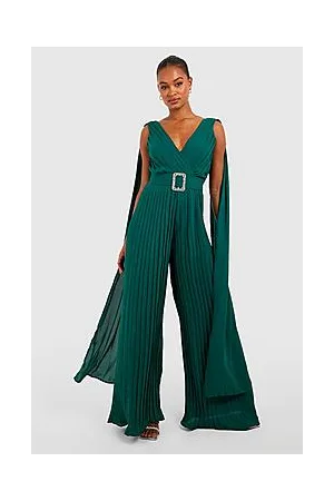 Boohoo Tall Pleated Chiffon Cape Diamante Jumpsuit