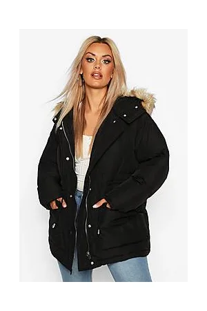 Boohoo Plus Faux Fur Hooded Drawstring Puffer Parka Coat