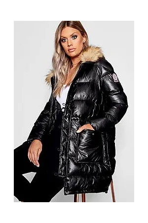 Boohoo Plus High Shine Longline Puffer Parka Coat