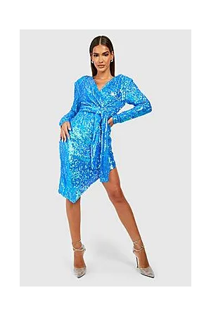 Boohoo Sequin Plunge Draped Midi Party Dress