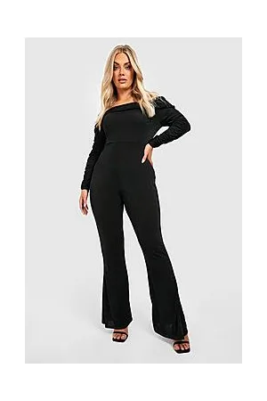 Boohoo Plus Acetate Slinky Off Shoulder Wide Leg Jumpsuit