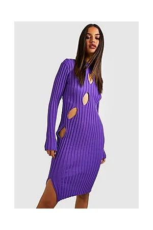 Boohoo Two Tone Cut Out Asymmetric Knitted Dress