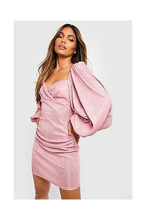 Boohoo Glitter Puff Sleeve Mini Party Dress