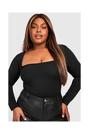 Boohoo Plus Jumbo Rib Square Neck Bodysuit