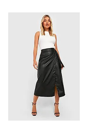 Boohoo Leather Look Wrap Midaxi Skirt