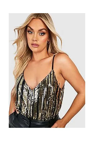 Boohoo Plus Sequin Stripe Wrap Bodysuit