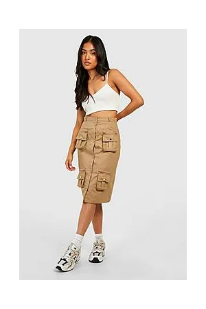 Boohoo Petite Cargo Pocket Zip Detail Midi Skirt