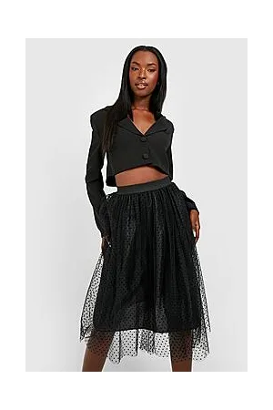 Boohoo Polka Dot Tulle Mesh Midi Skirt