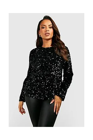 Boohoo Plus Sequin Long Sleeved Peplum Top