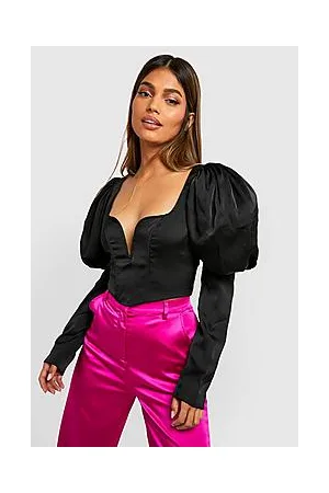Boohoo Satin Puff Sleeve Corset Top