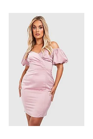 Boohoo Plus Occasion Bardot Puff Sleeve Midi Dress