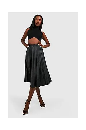 Boohoo Leather Look Pleated Midi Skirt