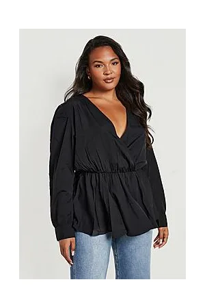 Boohoo Plus Peplum Wrap Long Sleeve Blouse