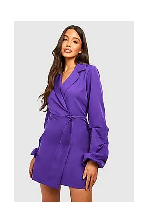 Boohoo Ruched Sleeve Wrap Front Blazer Dress