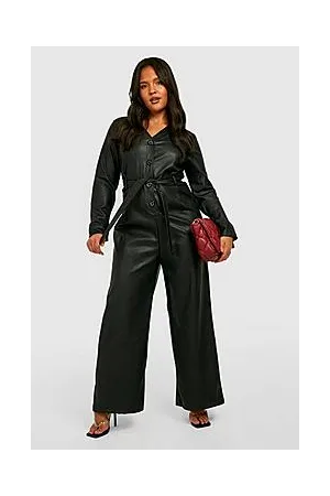 Boohoo Plus Pu Belted Jumpsuit