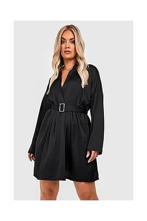 Boohoo Plus Diamante Buckle Satin Skater Dress