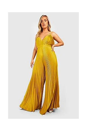 Boohoo Plus Pleated Satin Strappy Wide Leg Jumpsuit