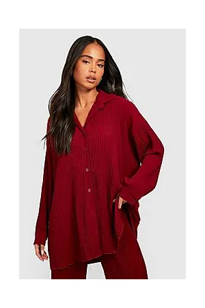 Boohoo Petite Plisse Oversized Shirt