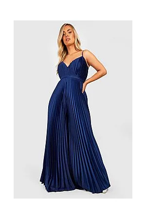 Boohoo Plus Pleated Satin Strappy Wide Leg Jumpsuit
