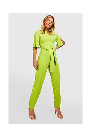 Boohoo Cape Sleeve Belted Jumpsuit