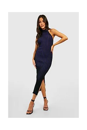 Boohoo Two Tone Contrast Rib Knitted Midaxi Dress
