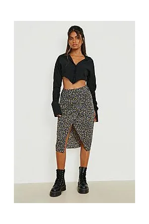 Boohoo Ditsy Floral Wrap Midi Skirt