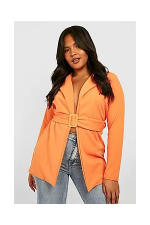 Boohoo Plus Plunge Belted Blazer