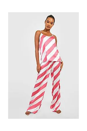 Boohoo Tall Candy Cane Stripe Satin Cami And Trouser Set