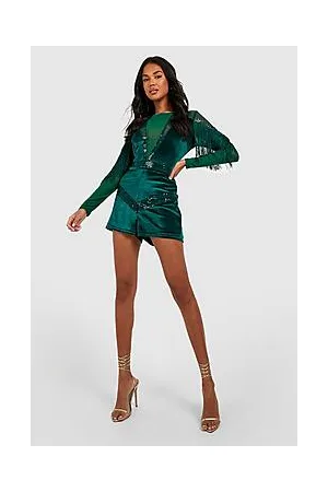 Boohoo Velvet Tassel Trim Playsuit