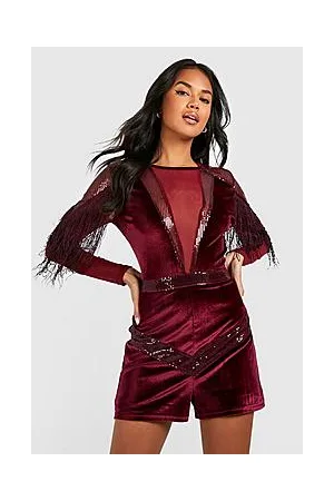 Boohoo Velvet Tassel Trim Playsuit
