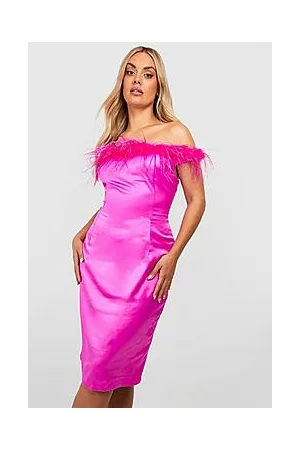 Boohoo Plus Satin Feather Midi Dress