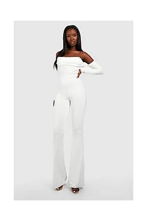 Boohoo Drape Front Long Sleeve Bardot Bodysuit