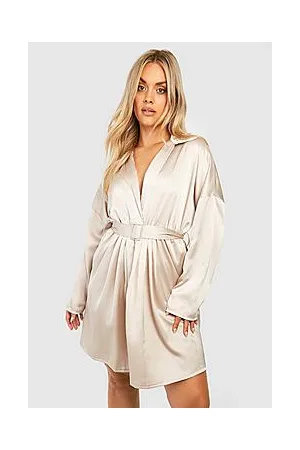 Boohoo Plus Diamante Buckle Satin Skater Dress