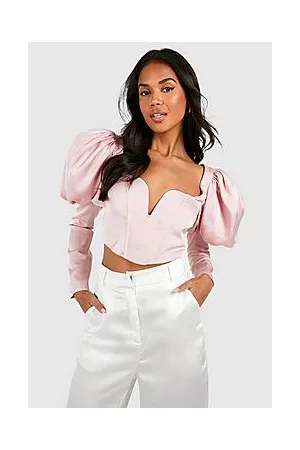Boohoo Satin Puff Sleeve Corset Top