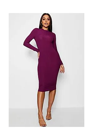 Boohoo Basics Ribbed High Neck Long Sleeved Midi Dress