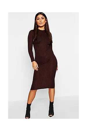 Boohoo Basics Ribbed High Neck Long Sleeved Midi Dress