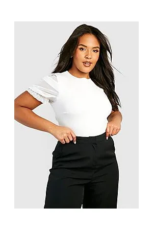 Boohoo Plus Mesh Ruched Sleeve Bodysuit