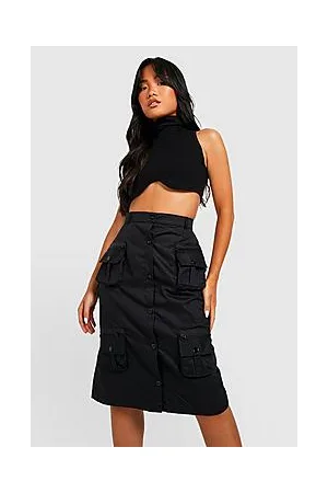 Boohoo Petite Cargo Pocket Zip Detail Midi Skirt