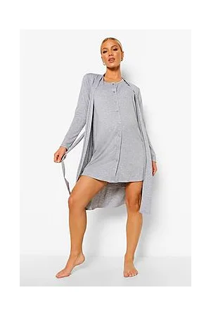 Boohoo Maternity Button Front Nightie And Robe