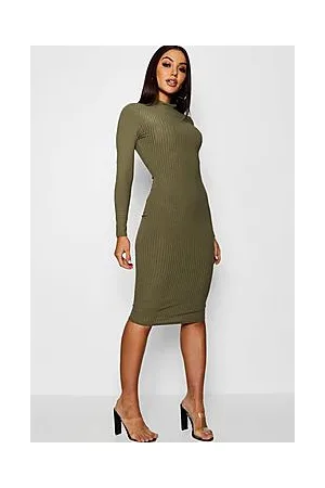 Boohoo Basics Ribbed High Neck Long Sleeved Midi Dress