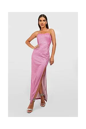 Boohoo Glitter Bandeau Maxi Party Dress With Split
