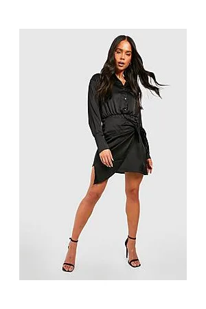 Boohoo Petite Geo Satin Wrap Dress