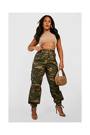 Boohoo Plus Dark Camo Tie Hem Baggy Cargo Trousers