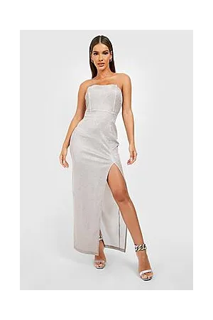 Boohoo Glitter Bandeau Maxi Party Dress With Split