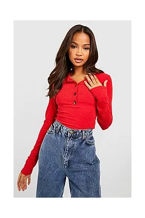 Boohoo Soft Rib Knit Button Through Collar Bodysuit